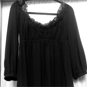Donna Morgan 8 LBD Special occasion, ruffled neck line off the shoulder Black
